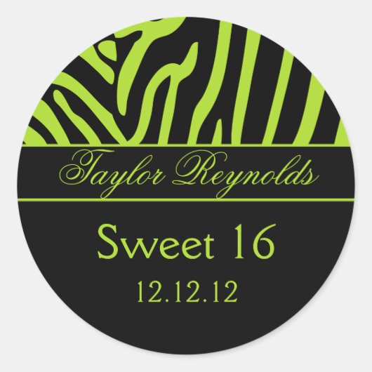 Limoen Zwart Zebra Sweet 16 Sticker (Voorkant)