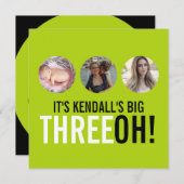 Limoen zwarte 30e THREEOH! Fotoverjaardagsuitnodig Kaart (Voorkant / Achterkant)