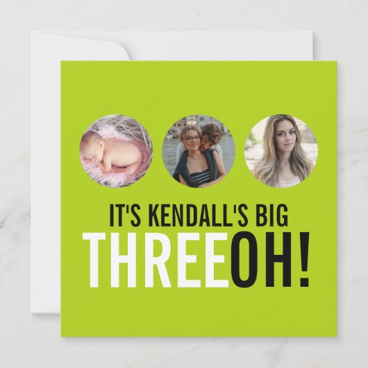 Limoen zwarte 30e THREEOH! Fotoverjaardagsuitnodig Kaart (Voorkant)