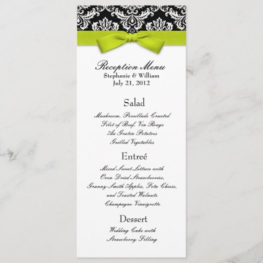 Limoenboog met Damast bruiloftsreceptie Menu (Voorkant)