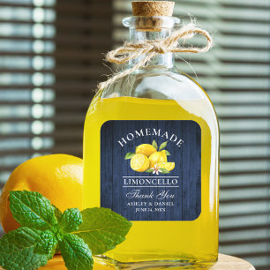 Limoenen Blauwe Houten Bruiloft Bedankt Limoncello Vierkante Sticker