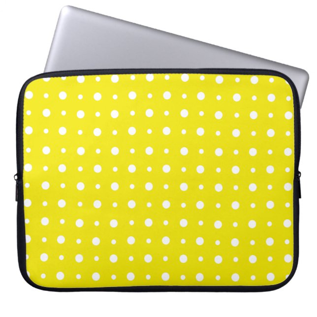 Limoengele laptophoes met witte stippen laptop sleeve (Voorkant)