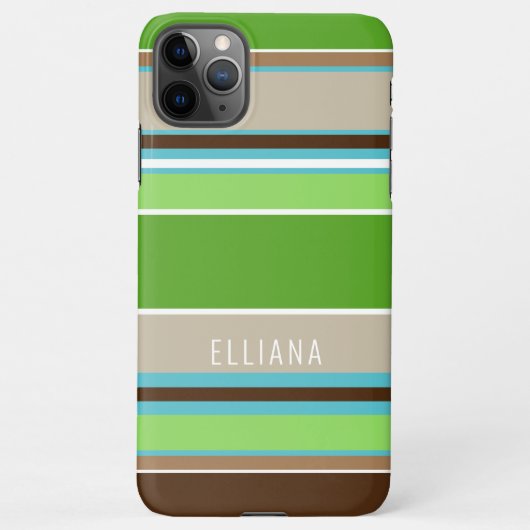 Limoengroen Aqua Blauw Bruin Taupe Wit Strepen iPhone Hoesje (Achterkant)