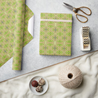 Limoengroen & Beige Afrikaans Sierpatroon Cadeaupapier