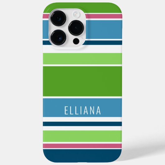 limoengroen donkerblauw Blauwgroen roze strepen k Case-Mate iPhone Case (Achterkant)
