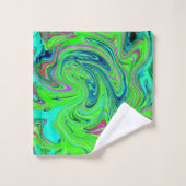 Limoengroen en Blauw Groovy Abstract Retro Kunst Bad Handdoek (Wasdoekje)
