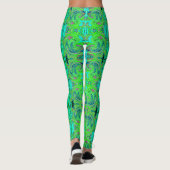 Limoengroen en Blauw Groovy Abstract Retro Kunst Leggings (Achterkant)