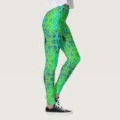 Limoengroen en Blauw Groovy Abstract Retro Kunst Leggings (Rechts)