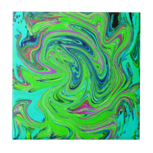 Limoengroen en Blauw Groovy Abstract Retro Kunst Tegeltje