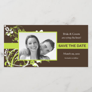 Limoengroen en bruine Save the Date-foto kaarten