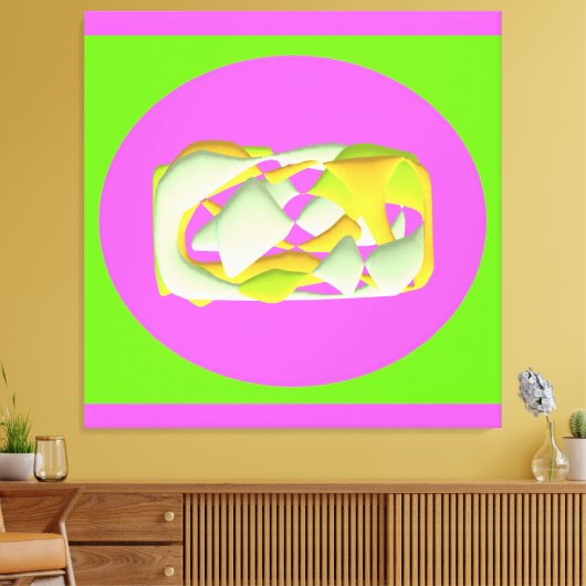 Limoengroen en felle paarse motieven canvas afdruk (Insitu (Woonkamer))