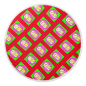 Limoengroen en felle paarse motieven keramische knop (Voorkant)