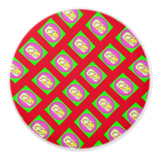 Limoengroen en felle paarse motieven keramische knop (Voorkant)