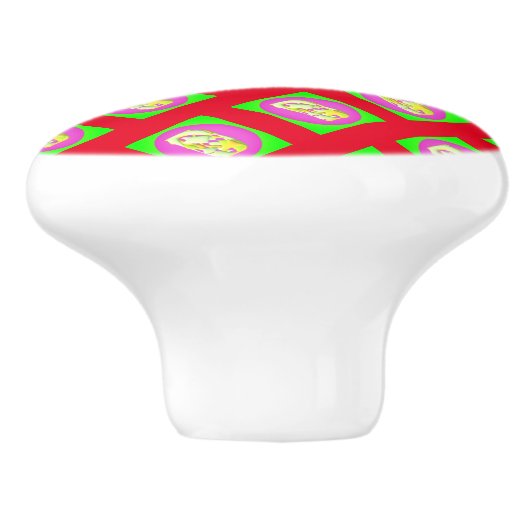 Limoengroen en felle paarse motieven keramische knop (Zijkant)