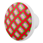 Limoengroen en felle paarse motieven keramische knop (Rechts)