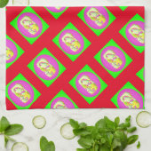 Limoengroen en felle paarse motieven theedoek (Gevouwen)