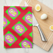 Limoengroen en felle paarse motieven theedoek (Quarter Fold)