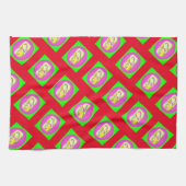 Limoengroen en felle paarse motieven theedoek (Horizontaal)