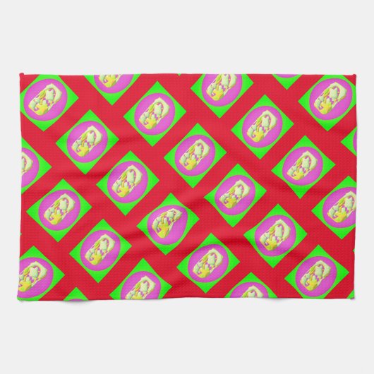 Limoengroen en felle paarse motieven theedoek (Horizontaal)