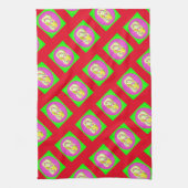 Limoengroen en felle paarse motieven theedoek (Verticaal)