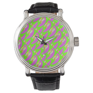 Limoengroen en felle paarse patronen Compact Mi Horloge