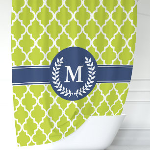 Limoengroen en marineblauw Marokkaans monogram Douchegordijn