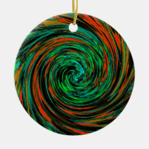 Limoengroen en Oranje Abstract Retro Draai Keramisch Ornament