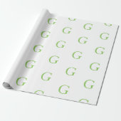 Limoengroen en wit monogram  cadeaupapier (Uitgerold)