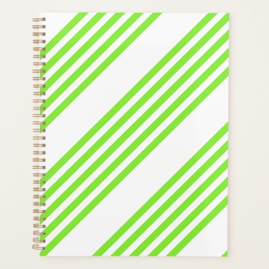 Limoengroen en wit vijf strepenpatroon planner (Voorkant)