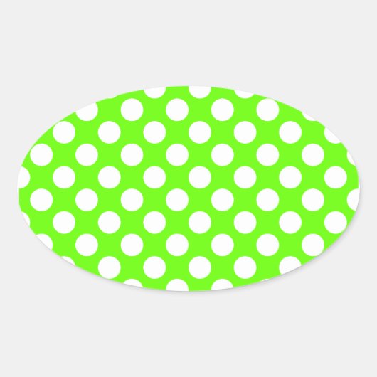 Limoengroen en Witte Stippen Ovale Sticker (Voorkant)