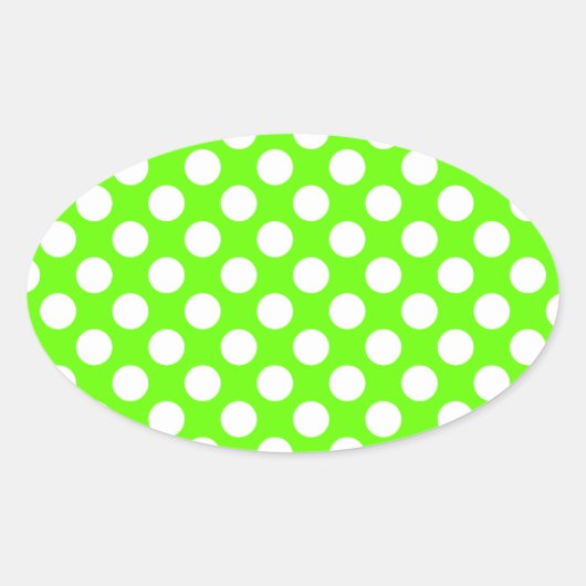 Limoengroen en Witte Stippen Ovale Sticker (Voorkant)