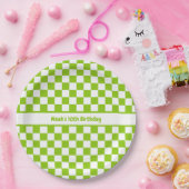 Limoengroen geruit patroon gepersonaliseerd papieren bordje (Feest)