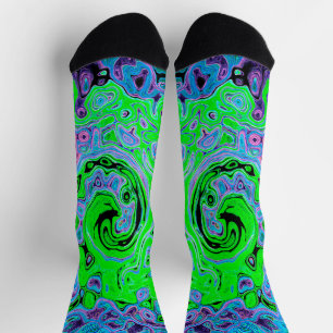 Limoengroen Groovy Abstract Retro Vloeibare Draaik Sokken