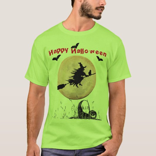 Limoengroen Halloween Heks T-shirt (Voorkant)
