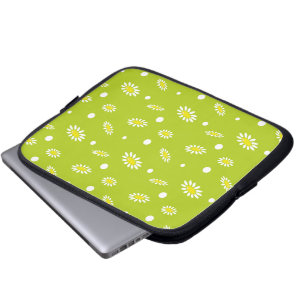Limoengroen Madeliefje Stip Retro Lente Patroon Laptop Sleeve