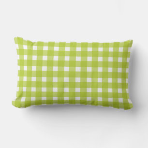 Limoengroen & Wit Gestreepte Gingham Rutten Kussen
