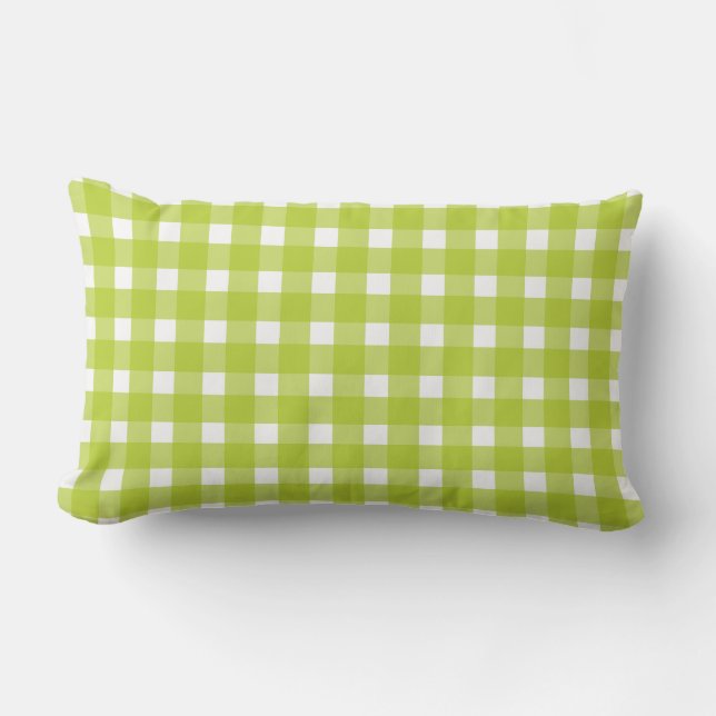 Limoengroen & Wit Gestreepte Gingham Rutten Kussen (Voorkant)