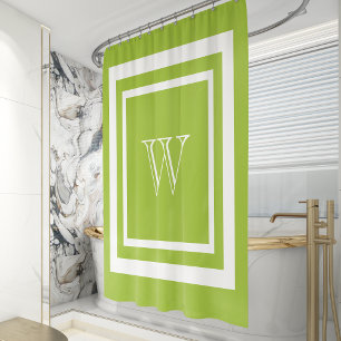 Limoengroen Wit Omlijst Monogram Douchegordijn