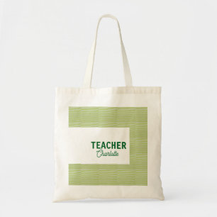 Limoengroen witte strepen leraar professor naam c tote bag