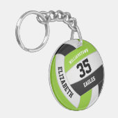 limoengroen zwart team naam volleybal sleutelhanger (Voorkant Links)