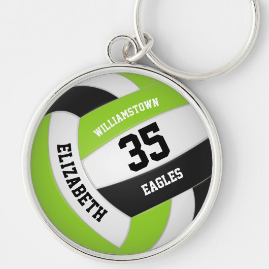 limoengroen zwart team naam volleybal sleutelhanger (Voorkant)