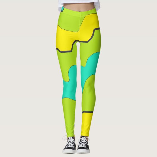Limoengroene, Blauwgroen en gele Leggings (Voorkant)