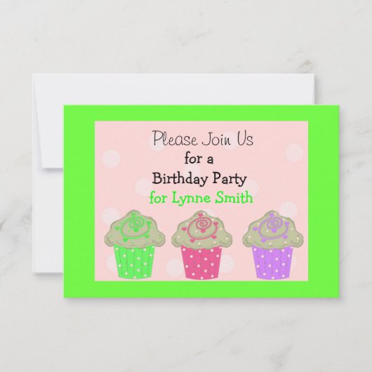 Limoengroene Cupcake Verjaardagsfeest Uitnodiging (Voorkant)