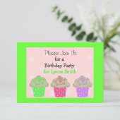 Limoengroene Cupcake Verjaardagsfeest Uitnodiging (Staand voorkant)