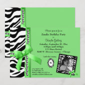 Limoengroene en zebra gestreepte uitnodiging voor  (Voorkant / Achterkant)