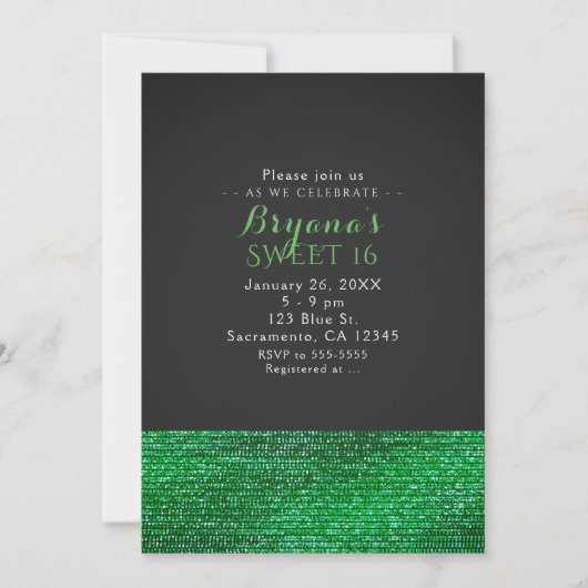 Limoengroene moderne glamour sequins feestuitnodig kaart (Voorkant)