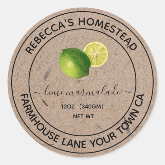 Limoenmarmelade Kraftpapier Potlabels Ronde Sticker (Voorkant)