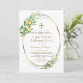 Limoentakken Goud Spaanse 1e Verjaardag Doop Kaart (Staand voorkant)