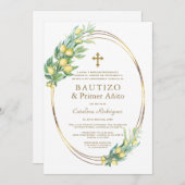 Limoentakken Goud Spaanse 1e Verjaardag Doop Kaart (Voorkant / Achterkant)