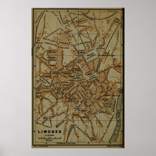 Limoges France Map (1895) Poster (Voorkant)